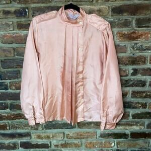 Vintage CEO Rose Gold Pleated Button Down Long Sleeve Top Women's Size 8